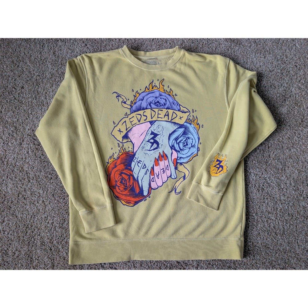 Zeds Dead Graphic Crewneck Sweatshirt Yellow Large EDM Band Merch